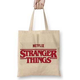 Baskı Dükkanı Stranger Things 002 Bez Uzun Saplı Krem Rengi Çanta
