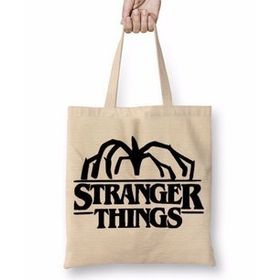 Baskı Dükkanı Stranger Things Demogorgon Logo Bez Uzun Saplı Krem Rengi Çanta