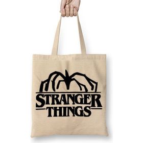 Baskı Dükkanı Stranger Things Demogorgon Logo Bez Uzun Saplı Krem Rengi Çanta