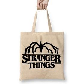Baskı Dükkanı Stranger Things Demogorgon Logo Bez Uzun Saplı Krem Rengi Çanta
