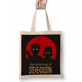 Baskı Dükkanı Stranger Things The Adventure Of Steve Dustin Bez Uzun Saplı Krem Rengi Çanta