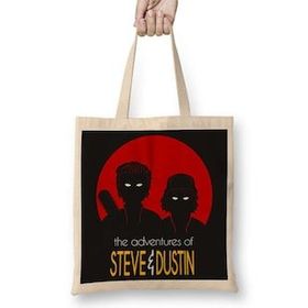 Baskı Dükkanı Stranger Things The Adventure Of Steve Dustin Bez Uzun Saplı Krem Rengi Çanta