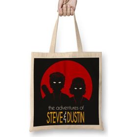 Baskı Dükkanı Stranger Things The Adventure Of Steve Dustin Bez Uzun Saplı Krem Rengi Çanta