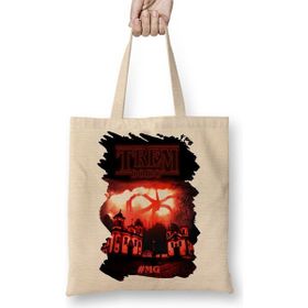 Baskı Dükkanı Stranger Things Trem Doido Minas Bez Uzun Saplı Krem Rengi Çanta