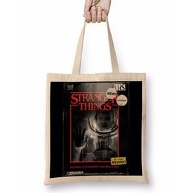 Baskı Dükkanı Stranger Things Vintage Bez Uzun Saplı Krem Rengi Çanta