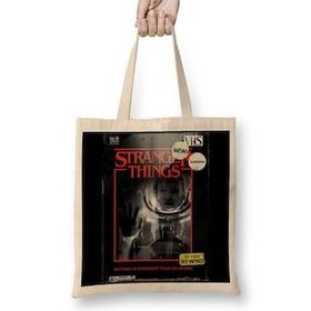 Baskı Dükkanı Stranger Things Vintage Bez Uzun Saplı Krem Rengi Çanta
