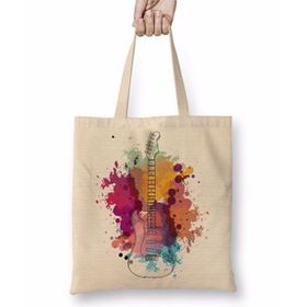Baskı Dükkanı Strato Gitar Bez Uzun Saplı Krem Rengi Çanta