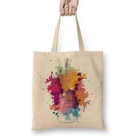 Baskı Dükkanı Strato Gitar Bez Uzun Saplı Krem Rengi Çanta
