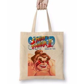 Baskı Dükkanı Street Fighter 2 Guile Bez Uzun Saplı Krem Rengi Çanta