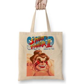Baskı Dükkanı Street Fighter 2 Guile Bez Uzun Saplı Krem Rengi Çanta