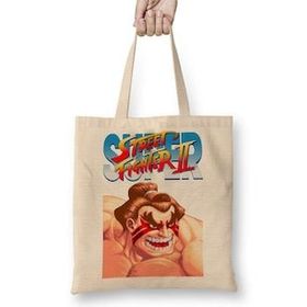Baskı Dükkanı Street Fighter 2 Guile Bez Uzun Saplı Krem Rengi Çanta