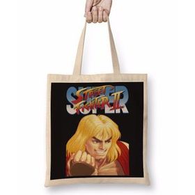 Baskı Dükkanı Street Fighter 2 Ken Bez Uzun Saplı Krem Rengi Çanta