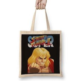 Baskı Dükkanı Street Fighter 2 Ken Bez Uzun Saplı Krem Rengi Çanta