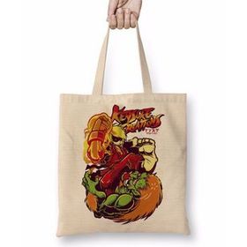 Baskı Dükkanı Street Fighter Atari Bez Uzun Saplı Krem Rengi Çanta