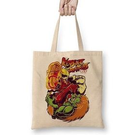 Baskı Dükkanı Street Fighter Atari Bez Uzun Saplı Krem Rengi Çanta