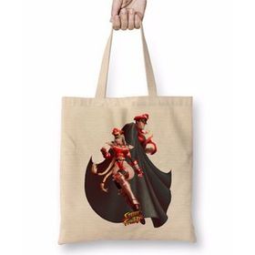 Baskı Dükkanı Street Fighter Chun Li Blue Bez Uzun Saplı Krem Rengi Çanta