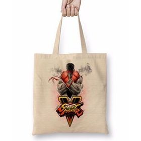 Baskı Dükkanı Street Fighter V Bez Uzun Saplı Krem Rengi Çanta
