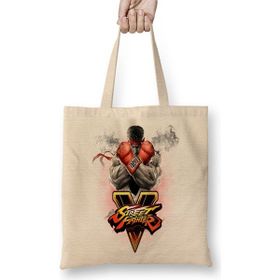 Baskı Dükkanı Street Fighter V Bez Uzun Saplı Krem Rengi Çanta
