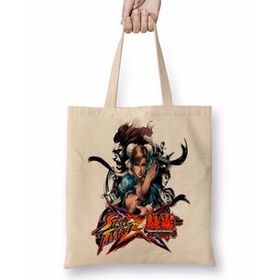 Baskı Dükkanı Street Fighter x Tekken Bez Uzun Saplı Krem Rengi Çanta