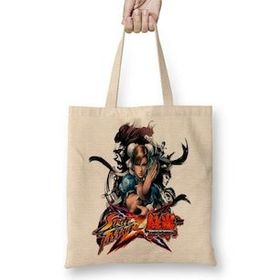 Baskı Dükkanı Street Fighter x Tekken Bez Uzun Saplı Krem Rengi Çanta