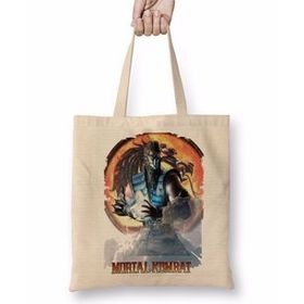 Baskı Dükkanı Sub Zero Mortal Kombat Game Bez Uzun Saplı Krem Rengi Çanta