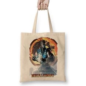 Baskı Dükkanı Sub Zero Mortal Kombat Game Bez Uzun Saplı Krem Rengi Çanta