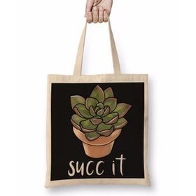 Baskı Dükkanı Succulent Bez Uzun Saplı Krem Rengi Çanta