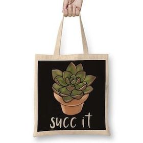 Baskı Dükkanı Succulent Bez Uzun Saplı Krem Rengi Çanta