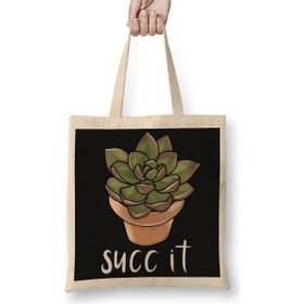 Baskı Dükkanı Succulent Bez Uzun Saplı Krem Rengi Çanta