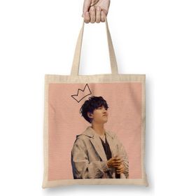 Baskı Dükkanı Suga Aesthetic Bts Bez Uzun Saplı Krem Rengi Çanta