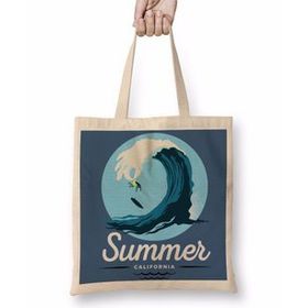 Baskı Dükkanı Summer California Waves Bez Uzun Saplı Krem Rengi Çanta