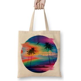 Baskı Dükkanı Summer Glitch Bez Uzun Saplı Krem Rengi Çanta