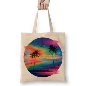 Baskı Dükkanı Summer Glitch Bez Uzun Saplı Krem Rengi Çanta