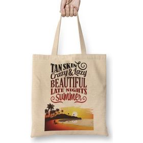 Baskı Dükkanı Summer Nights Bez Uzun Saplı Krem Rengi Çanta