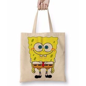 Baskı Dükkanı Sünger Bob Bez Uzun Saplı Krem Rengi Çanta