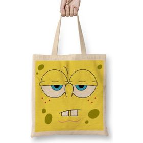 Baskı Dükkanı Sünger Bob Bez Uzun Saplı Krem Rengi Çanta