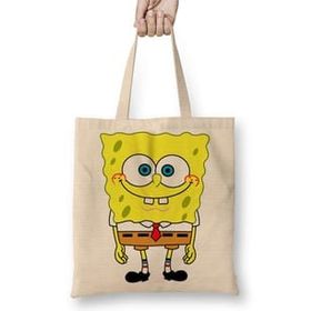 Baskı Dükkanı Sünger Bob Bez Uzun Saplı Krem Rengi Çanta