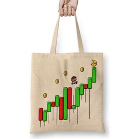 Baskı Dükkanı Super Crypto World Süper Mario Bez Uzun Saplı Krem Rengi Çanta
