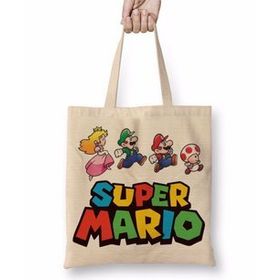 Baskı Dükkanı Super Mario Atari 01 Bez Uzun Saplı Krem Rengi Çanta