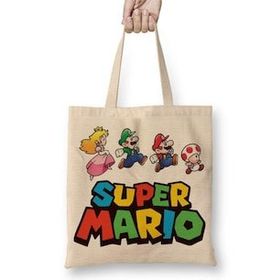 Baskı Dükkanı Super Mario Atari 01 Bez Uzun Saplı Krem Rengi Çanta