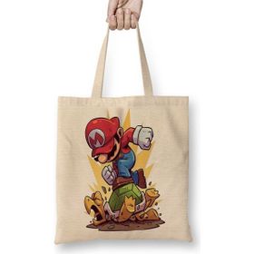 Baskı Dükkanı Super Mario Atari Bez Uzun Saplı Krem Rengi Çanta