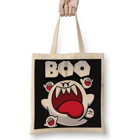 Baskı Dükkanı Süper Mario Boo Bez Uzun Saplı Krem Rengi Çanta