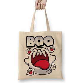 Baskı Dükkanı Süper Mario Boo Bez Uzun Saplı Krem Rengi Çanta