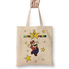 Baskı Dükkanı Super Mario Classica Fanart Bez Uzun Saplı Krem Rengi Çanta