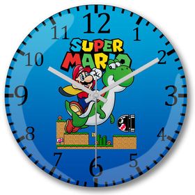 Baskı Dükkanı Süper Mario E Yoshi Bombeli Gerçek Cam Duvar Saati