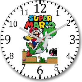 Baskı Dükkanı Süper Mario E Yoshi Bombeli Gerçek Cam Duvar Saati