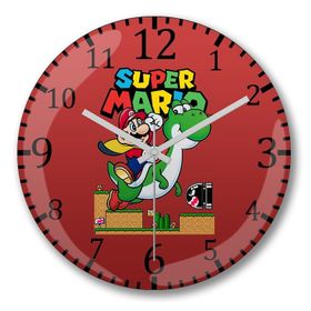 Baskı Dükkanı Süper Mario E Yoshi Bombeli Gerçek Cam Duvar Saati