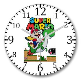 Baskı Dükkanı Süper Mario E Yoshi Bombeli Gerçek Cam Duvar Saati