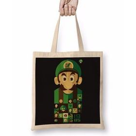 Baskı Dükkanı Süper Mario Luigi Bez Uzun Saplı Krem Rengi Çanta