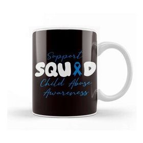 Baskı Dükkanı Support Squad Child Abuse Prevention Month Blue Ribbon Beyaz Porselen Kupa Bardak
